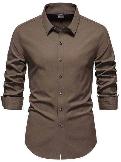 Calvornis قميص رجالي كاجوال أحادي اللون بأكمام طويلة، للربيع والخريف، قميص بني رسمي للرجال، قميص بني داكن، قميص كاكي للرجال، قميص بني للرجال، قميص كاجوال رسمي للرجال، للخريف