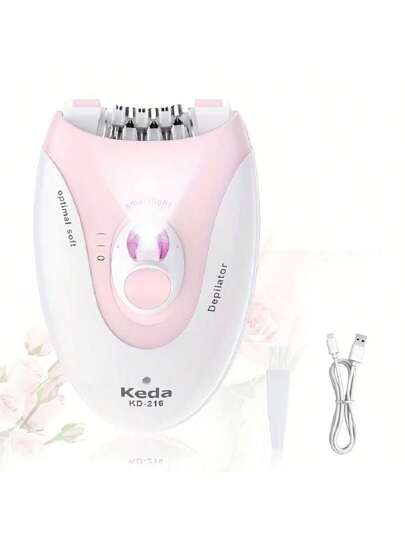 جهاز إزالة الشعر الكهربائي للنساء بقوة 7 وات مشغل بالشحن عبر منفذ USB، لا يسبب ألم، محمول للاستخدام المنزلي قطعة واحدة باللون الوردي