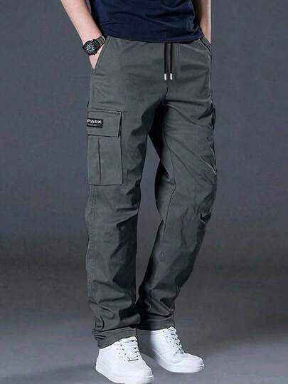 1 بنطال فضفاض للرجال به جيوب متعددة، بنطال كاجوال للربيع والصيف للشاطئ والعطلات والتنقل اليومي والرياضة الخارجية والجيم والجري والتنزه