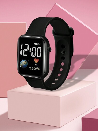 ساعة إلكترونية رياضية عصرية على الموضة للمراهقين مزودة بزر مربع LED، للجنسين، ساعة كاجوال