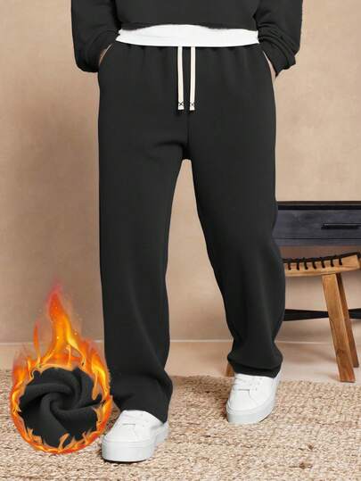 بنطلون رجالي من الفليس، ساق مستقيمة، جيوب جانبية مائلة، طراز كاجوال ومتعدد الاستخدامات مناسب للتنقل اليومي، خريف وشتاء